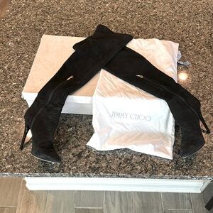 Jimmy Choo black suede Turner knee high heels